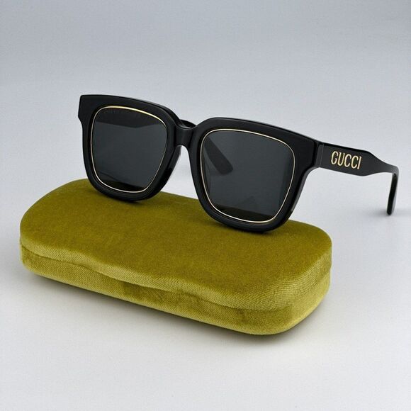 NEW Gucci GG1136SA 001 Black/Gold Grey Square Women Sunglasses GG 1136SA - Picture 1 of 14